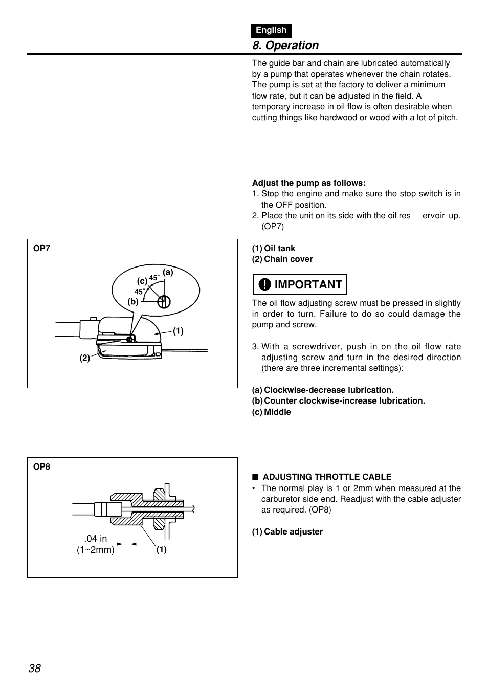 Important 8. operation | Zenoah PSZ2401-CA User Manual | Page 38 / 68