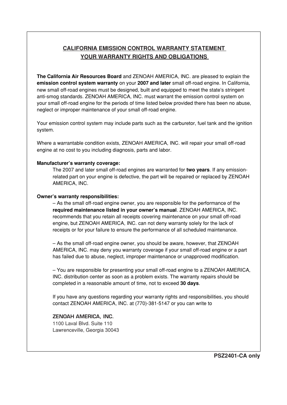 Zenoah PSZ2401-CA User Manual | Page 60 / 68