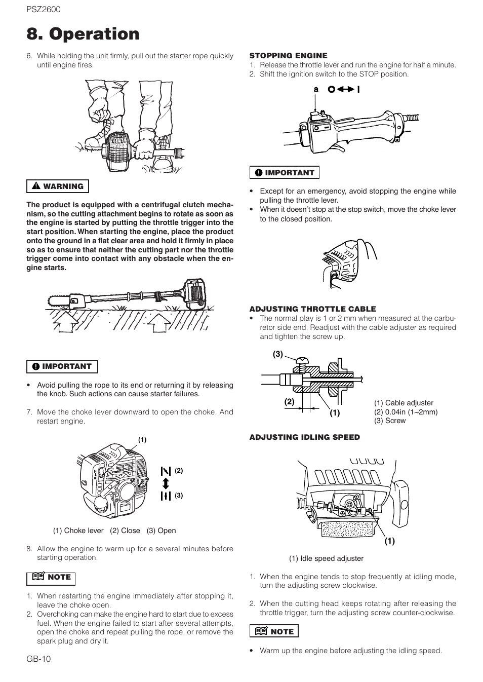 Operation | Zenoah ORIGINAL LANGUAGE PSZ2600 User Manual | Page 10 / 16