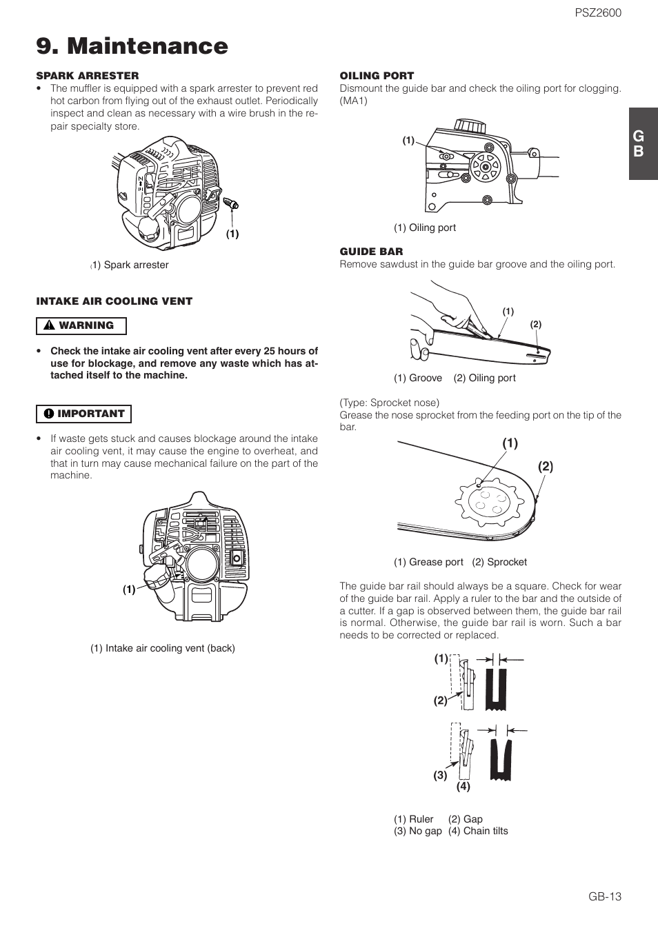 Maintenance | Zenoah ORIGINAL LANGUAGE PSZ2600 User Manual | Page 13 / 16