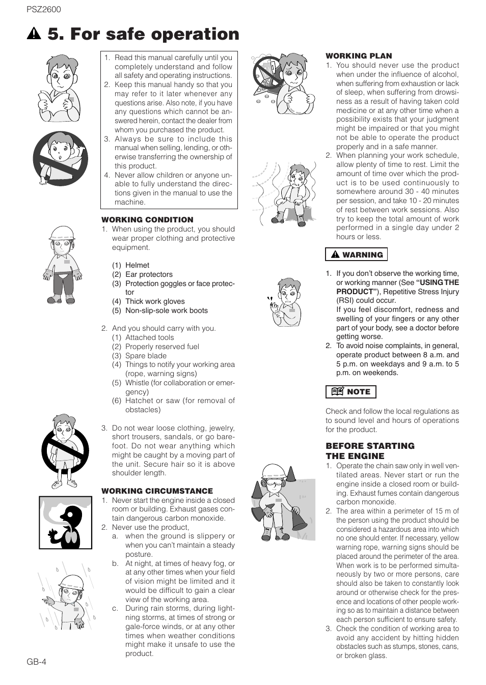For safe operation | Zenoah ORIGINAL LANGUAGE PSZ2600 User Manual | Page 4 / 16
