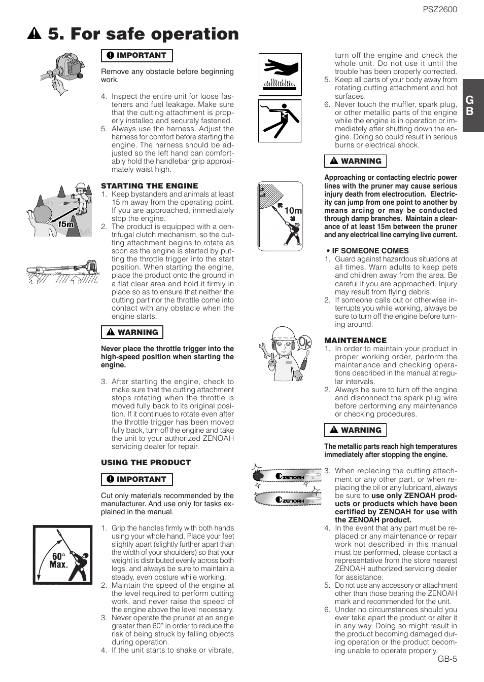 For safe operation | Zenoah ORIGINAL LANGUAGE PSZ2600 User Manual | Page 5 / 16