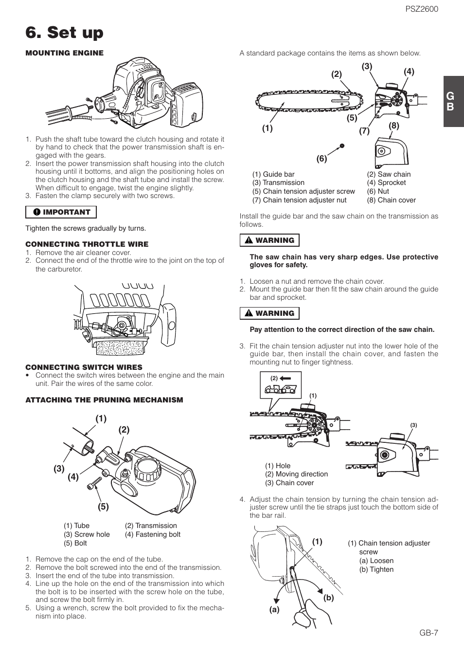 Set up | Zenoah ORIGINAL LANGUAGE PSZ2600 User Manual | Page 7 / 16