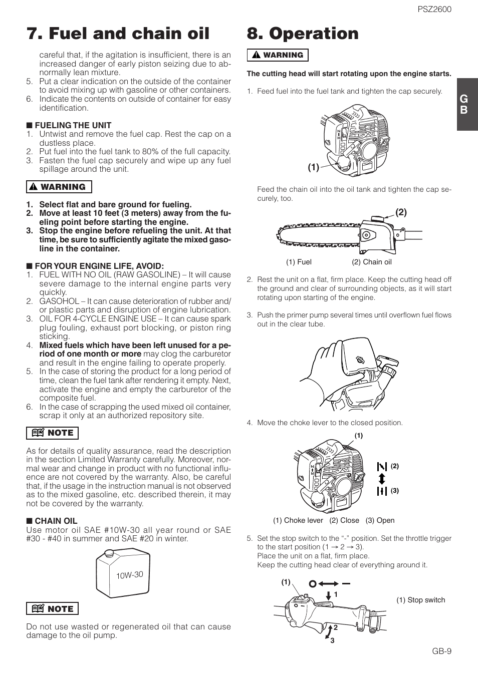 Fuel and chain oil 8. operation | Zenoah ORIGINAL LANGUAGE PSZ2600 User Manual | Page 9 / 16
