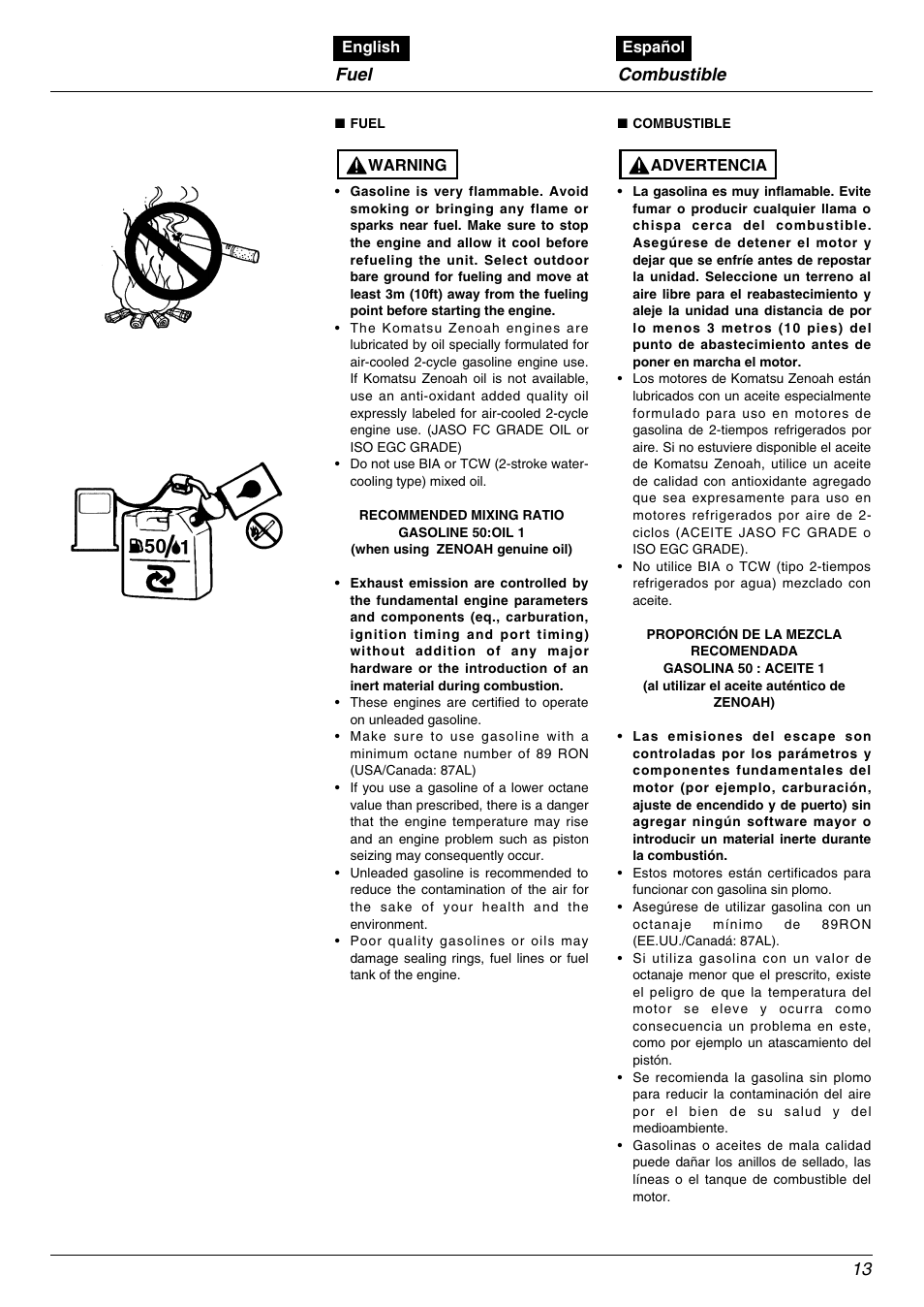 Fuel, Combustible 13 | Zenoah EBZ5000RH User Manual | Page 13 / 36