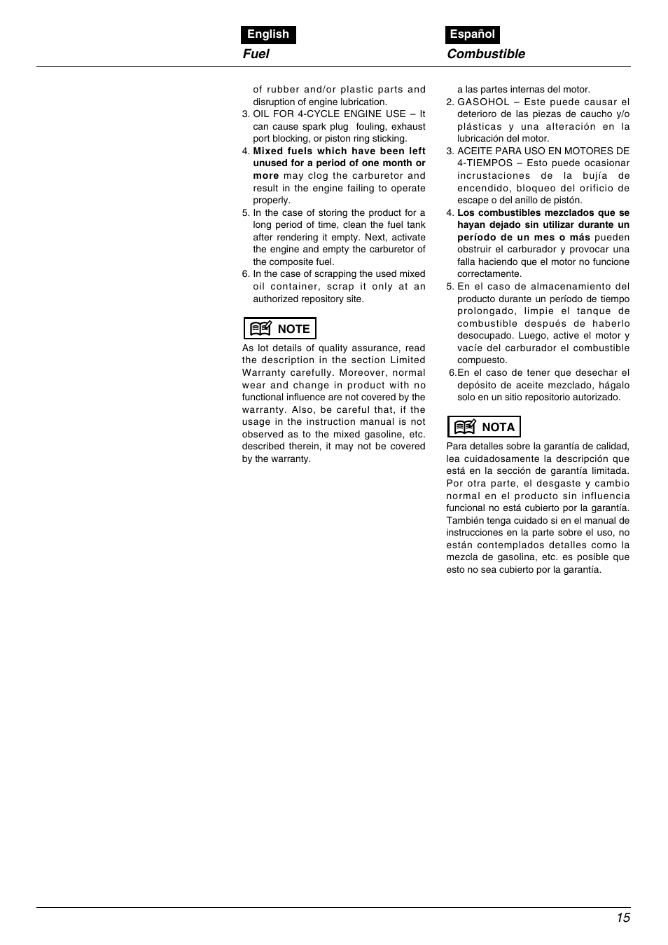 Fuel combustible | Zenoah EBZ5000RH User Manual | Page 15 / 36