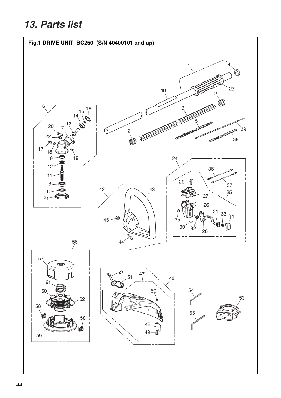 Parts list | Zenoah BC250 User Manual | Page 44 / 52