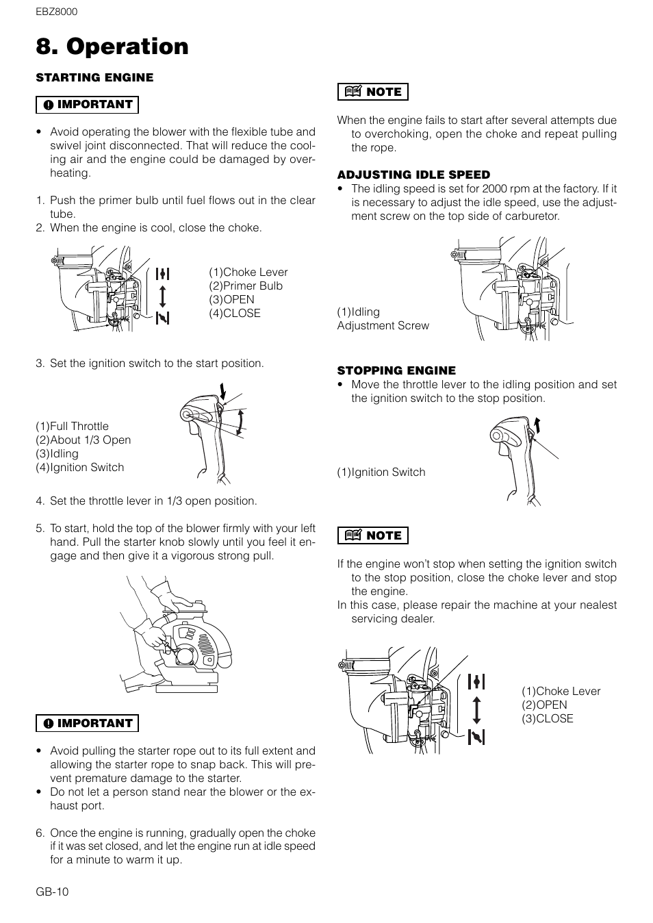 Operation | Zenoah EBZ8000 User Manual | Page 10 / 14