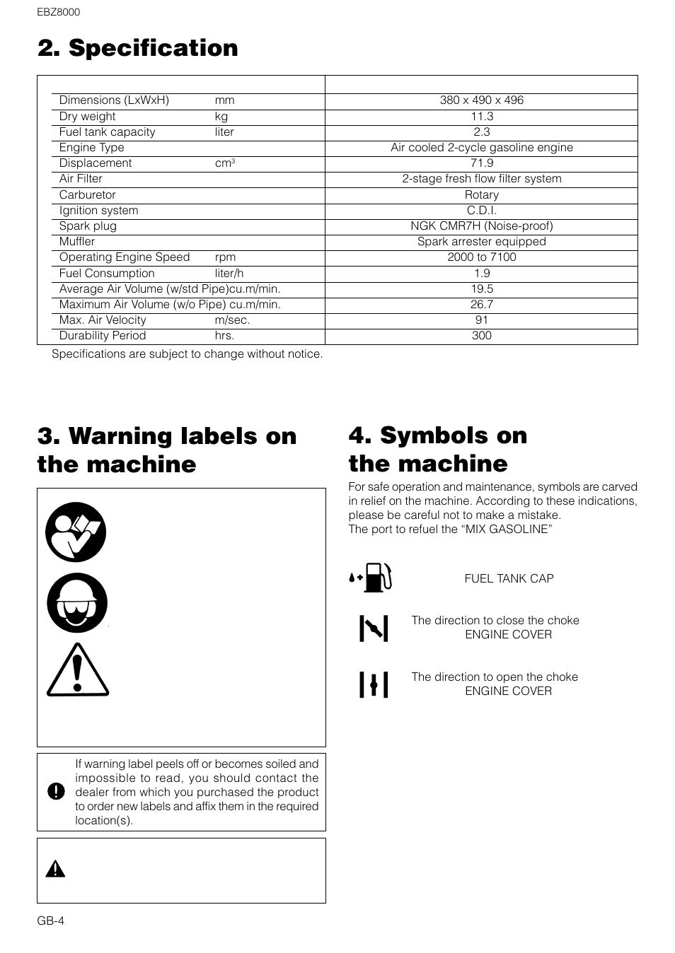 Zenoah EBZ8000 User Manual | Page 4 / 14