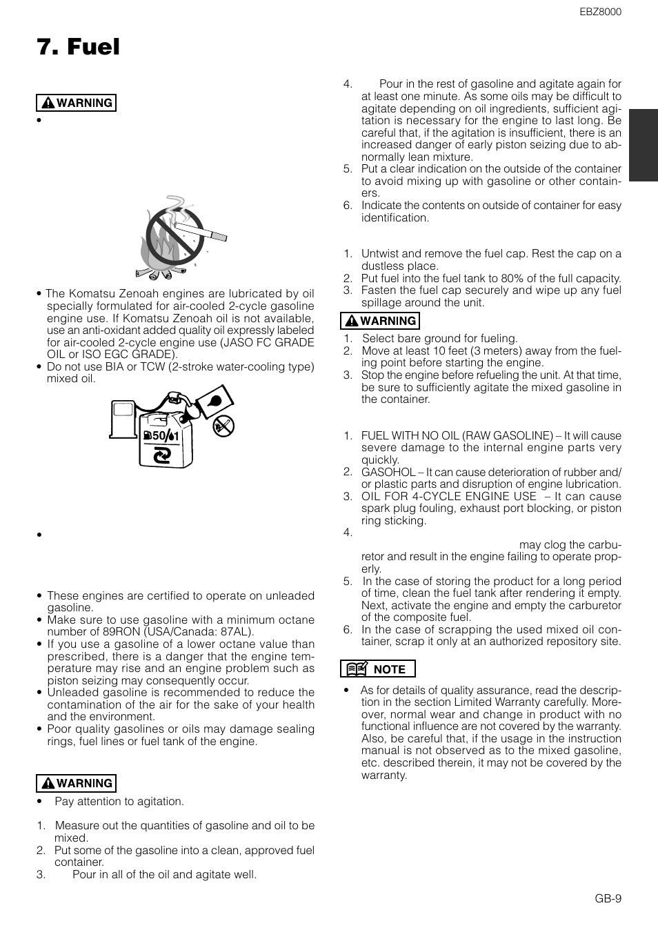 Fuel | Zenoah EBZ8000 User Manual | Page 9 / 14