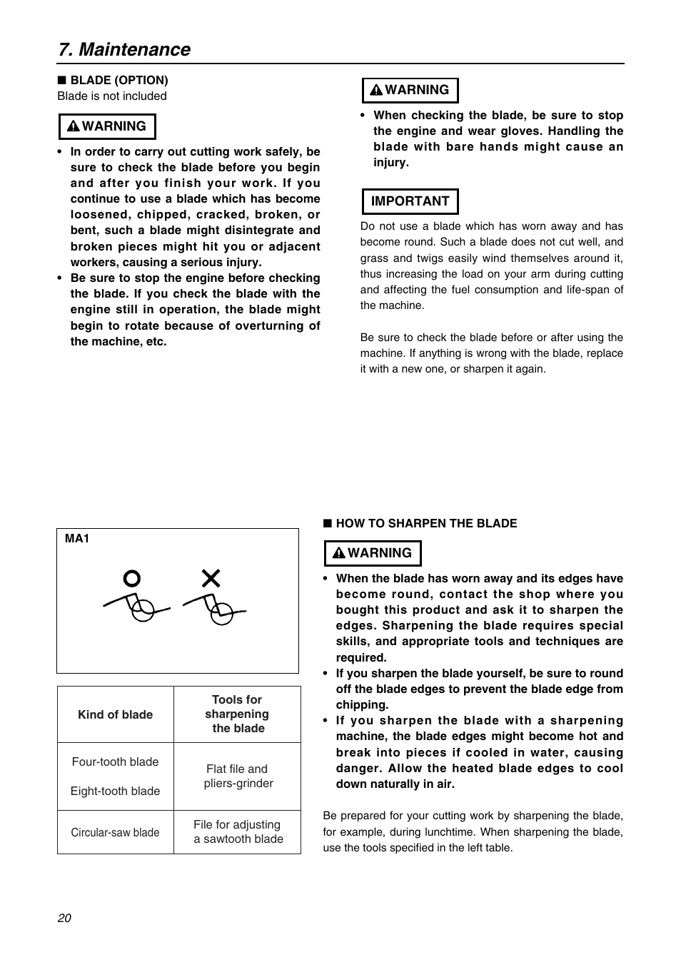Maintenance | Zenoah BK3420FL-EZ User Manual | Page 20 / 28
