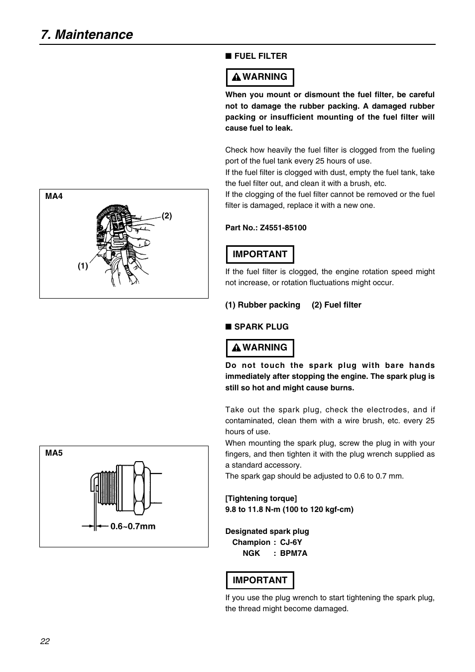 Maintenance | Zenoah BK3420FL-EZ User Manual | Page 22 / 28