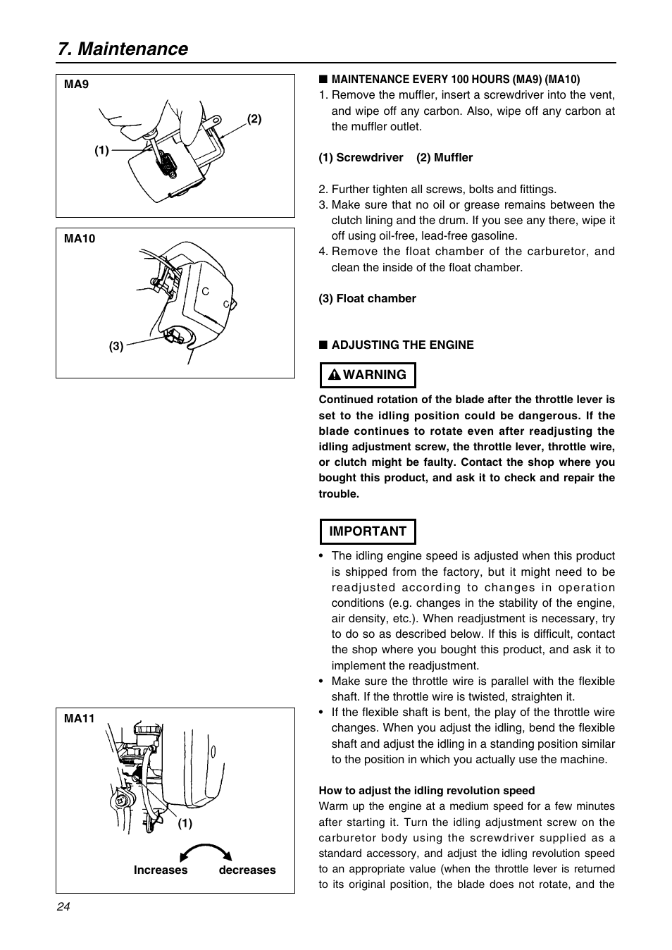 Maintenance | Zenoah BK3420FL-EZ User Manual | Page 24 / 28