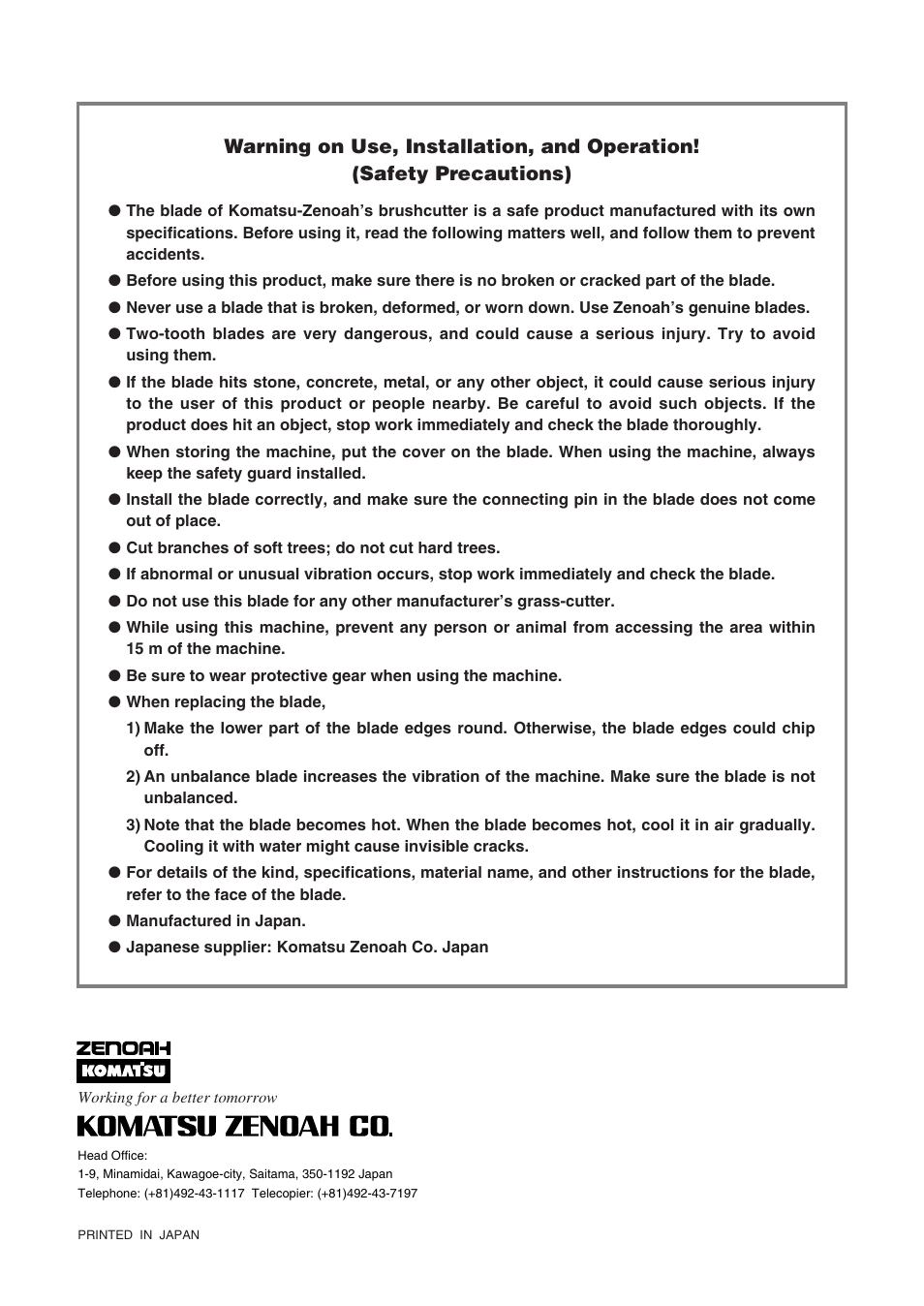 Zenoah BK3420FL-EZ User Manual | Page 28 / 28