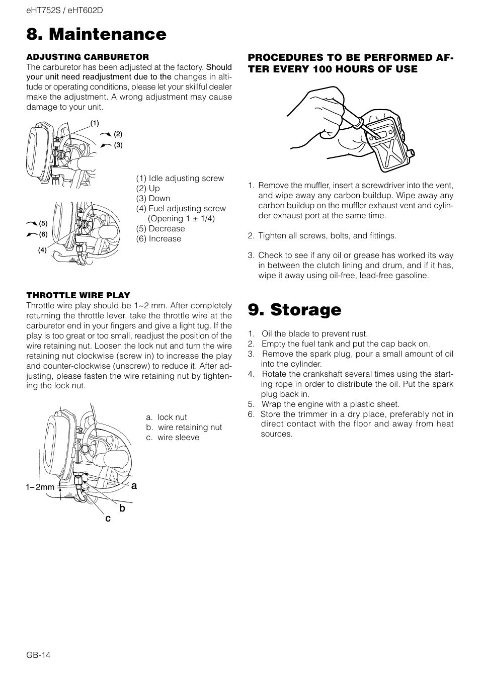 Storage, Maintenance | Zenoah EHT752S User Manual | Page 14 / 15