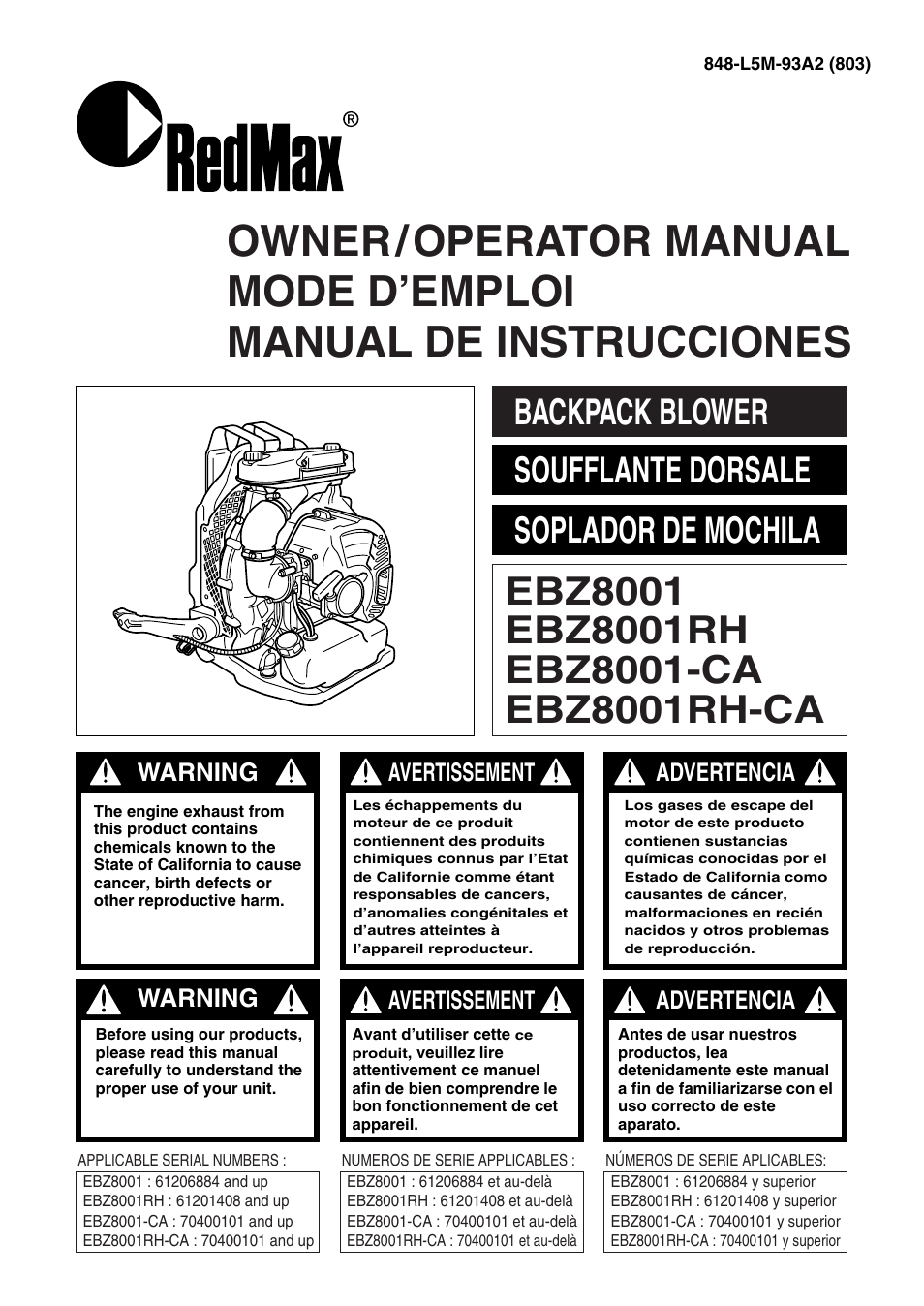 Zenoah EBZ8001RH-CA User Manual | 60 pages