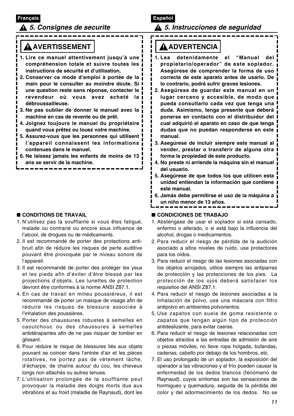 Advertencia | Zenoah EBZ8001RH-CA User Manual | Page 11 / 60