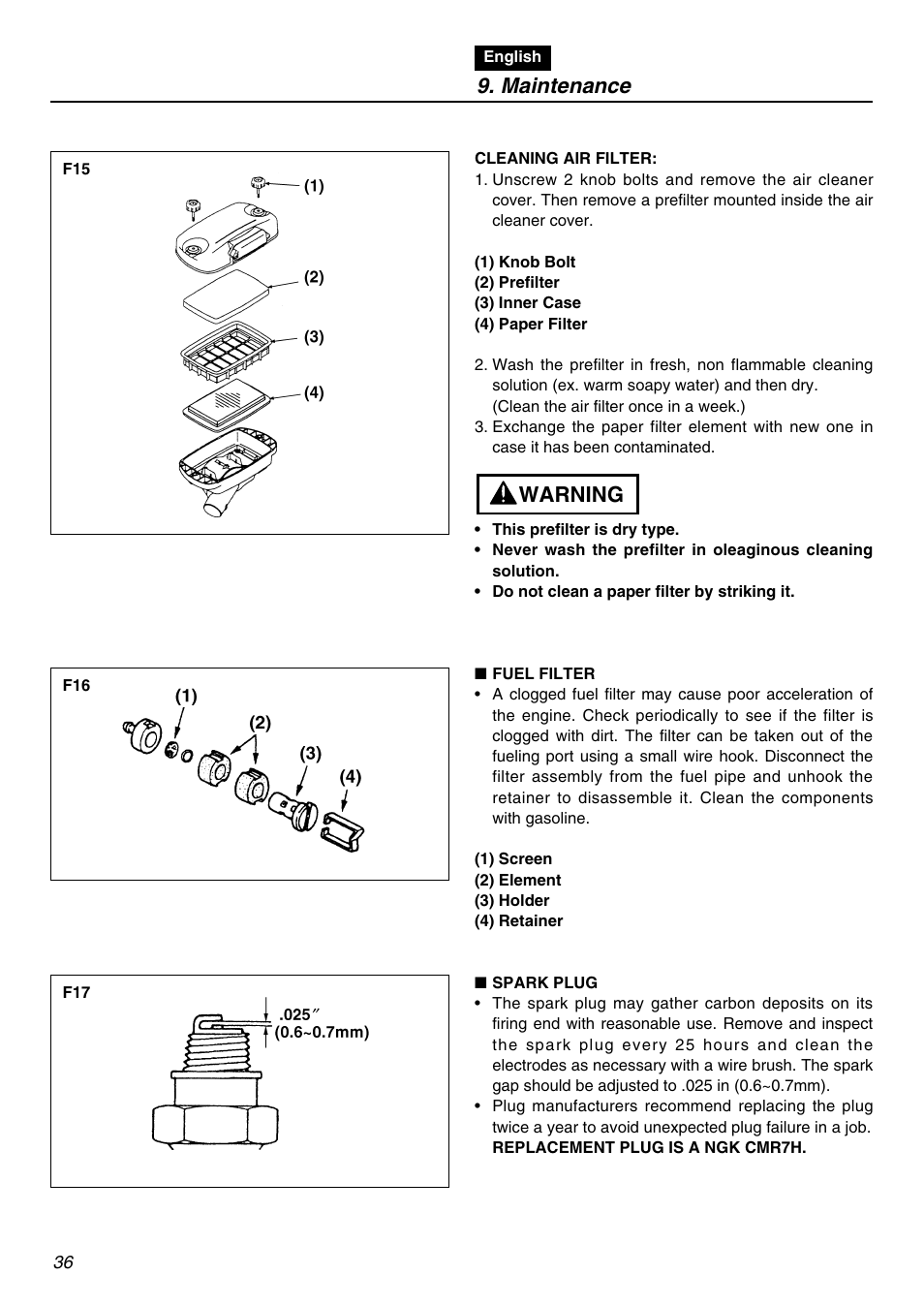 Maintenance, Warning | Zenoah EBZ8001RH-CA User Manual | Page 36 / 60