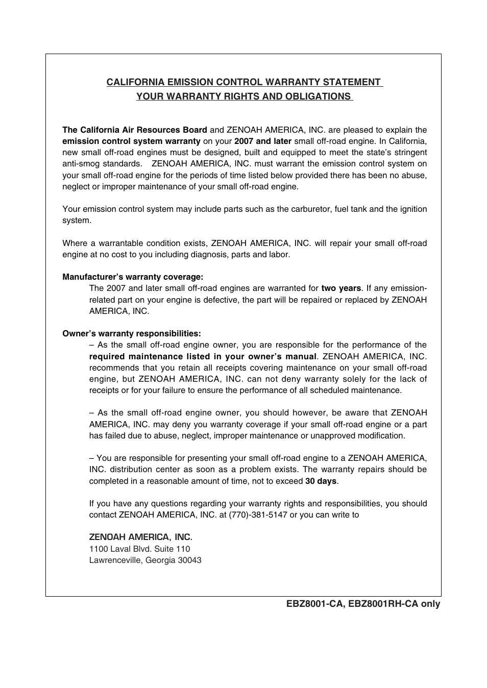 Zenoah EBZ8001RH-CA User Manual | Page 52 / 60