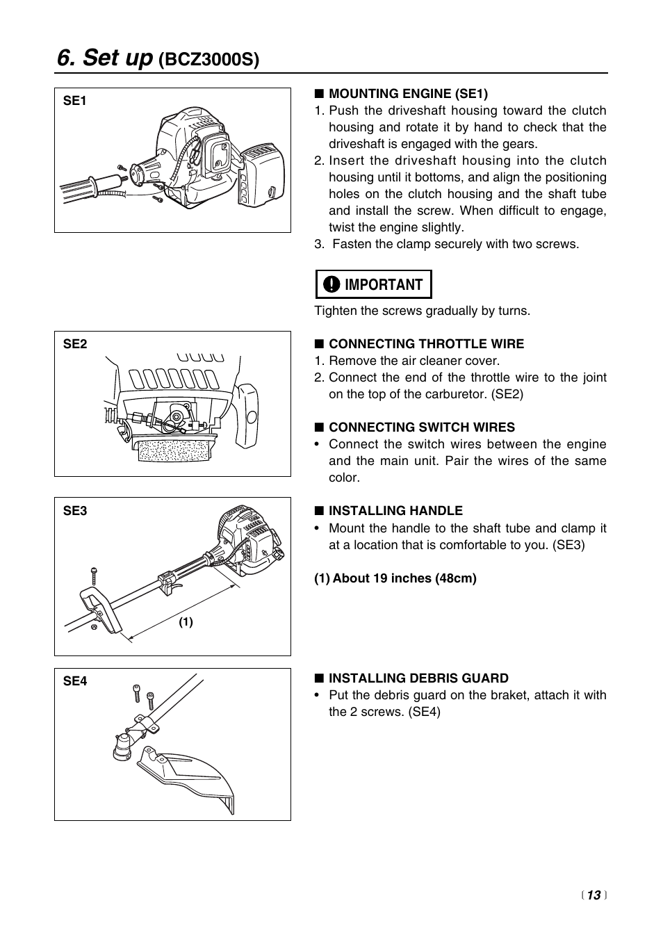 Set up, Bcz3000s) | Zenoah BCZ3000 User Manual | Page 13 / 40