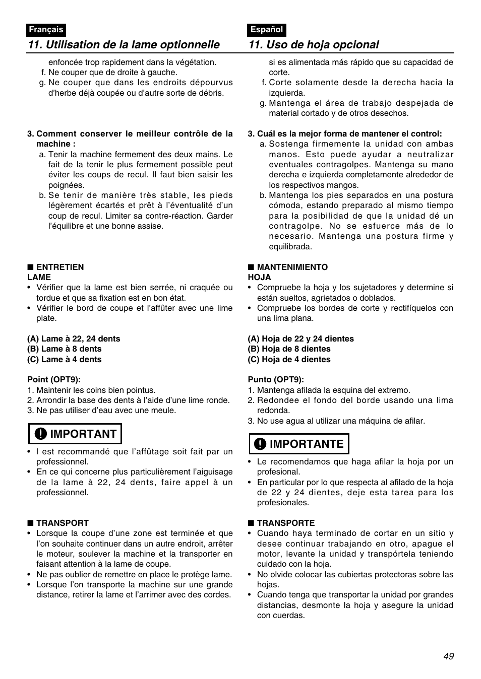 Important | Zenoah BCZ2600SW User Manual | Page 49 / 60