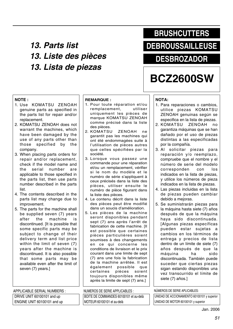 Bcz2600sw, Brushcutters debroussailleuse desbrozador | Zenoah BCZ2600SW User Manual | Page 51 / 60