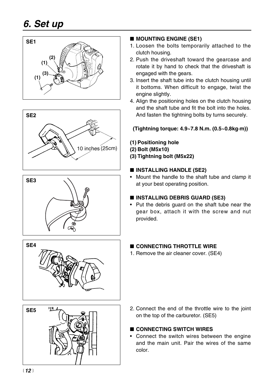 Set up | Zenoah BT225 User Manual | Page 12 / 32