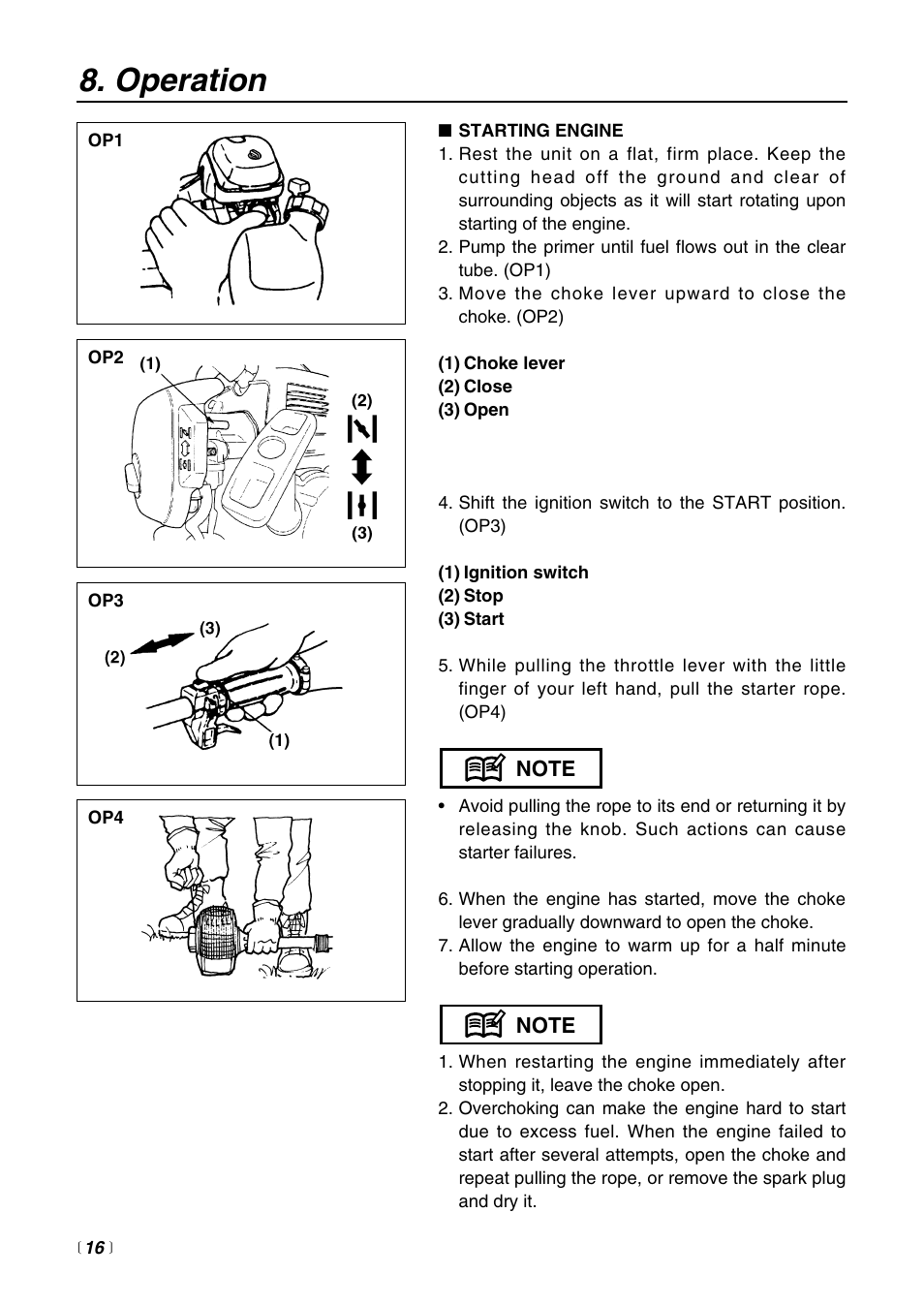 Operation | Zenoah BT225 User Manual | Page 16 / 32