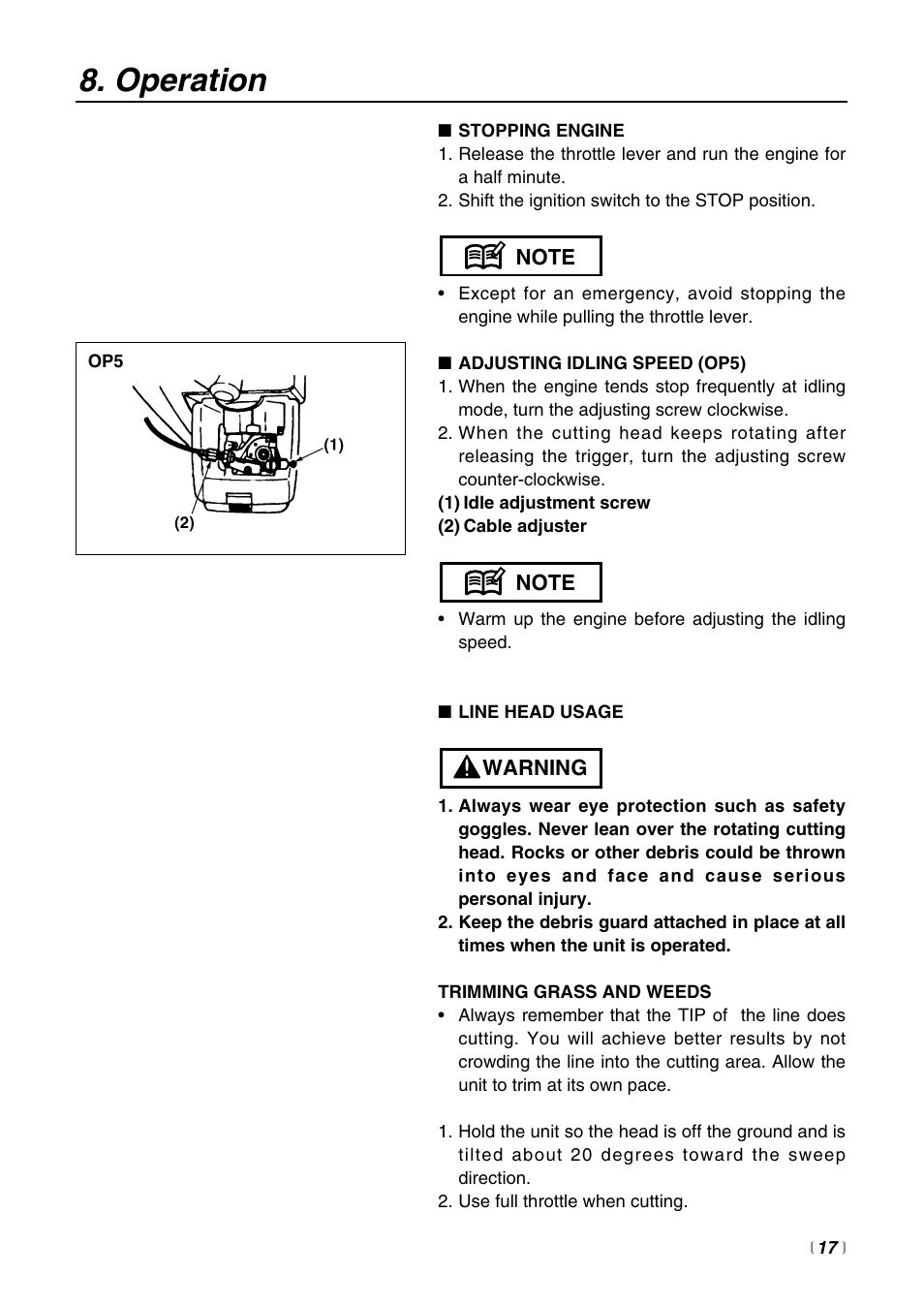 Operation | Zenoah BT225 User Manual | Page 17 / 32