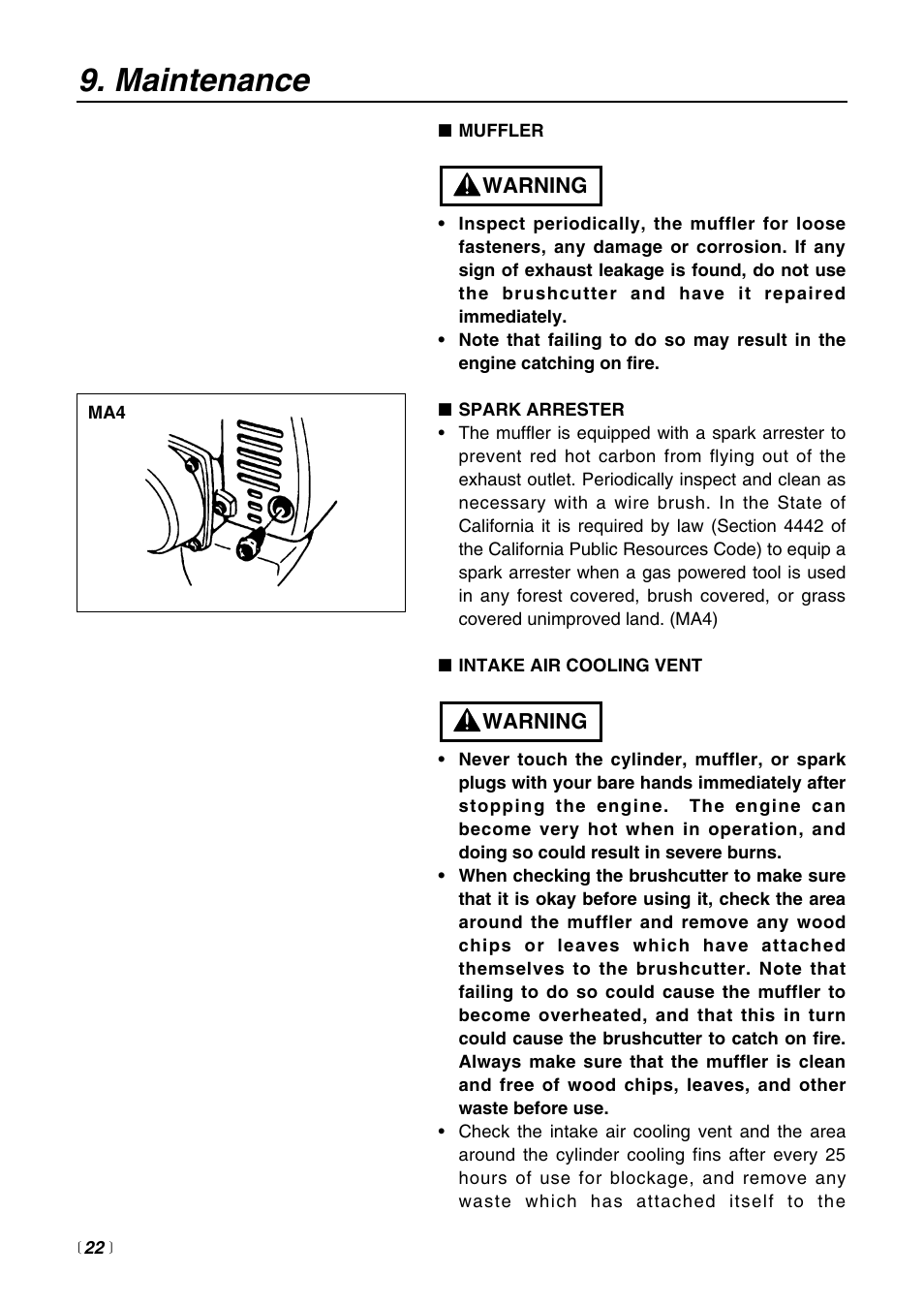 Maintenance | Zenoah BT225 User Manual | Page 22 / 32