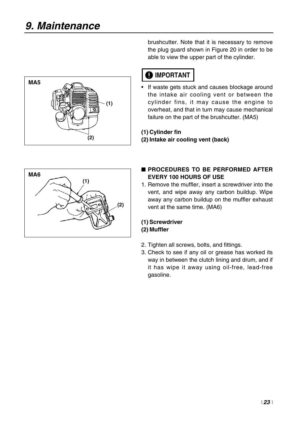 Maintenance | Zenoah BT225 User Manual | Page 23 / 32