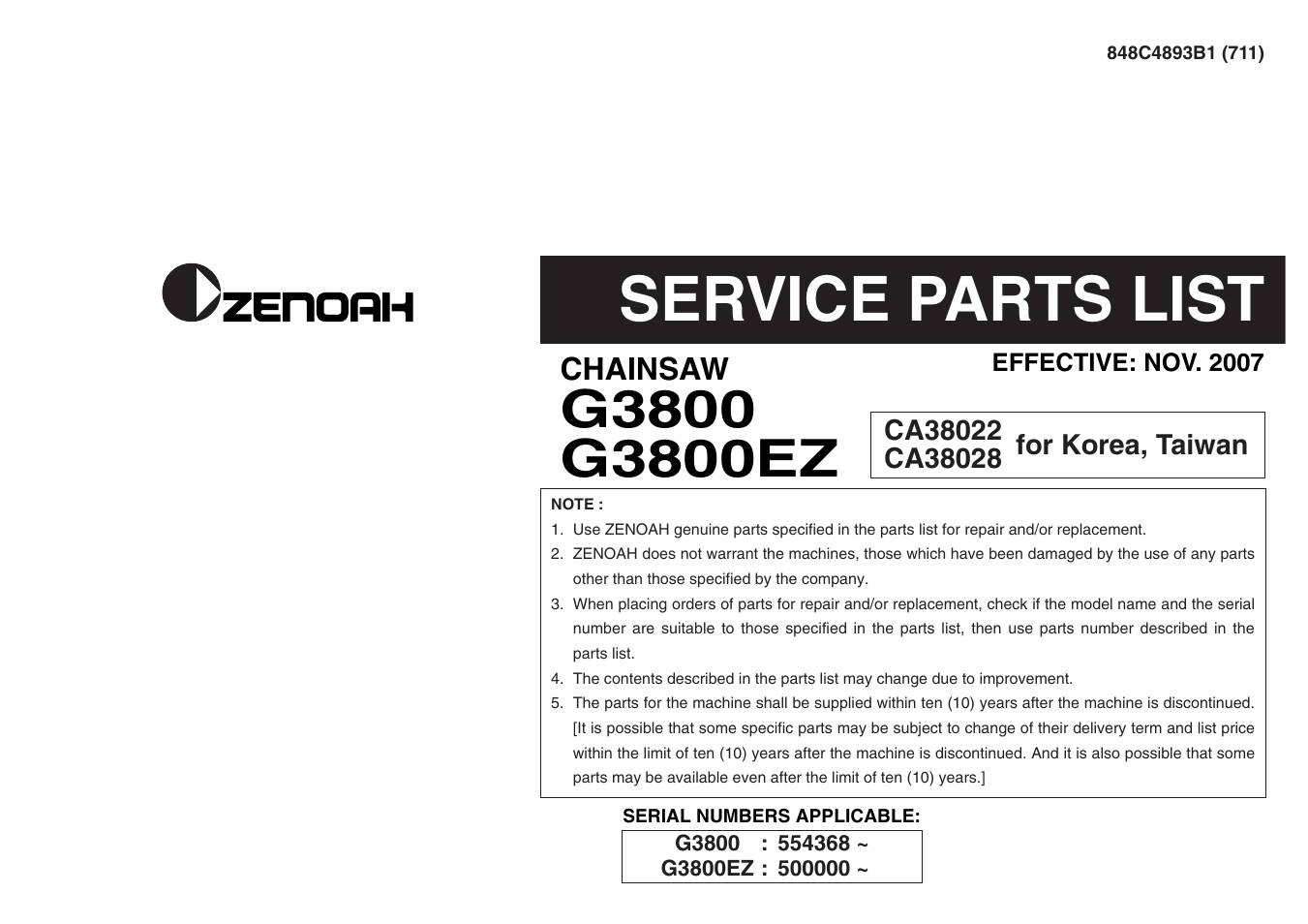 Zenoah G3800EZ User Manual | 4 pages