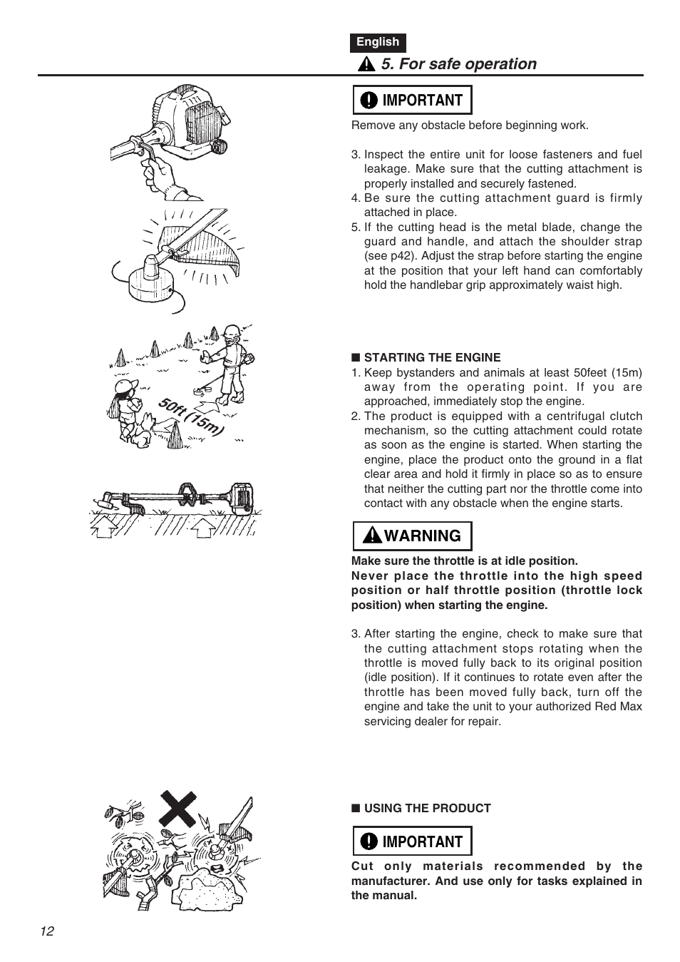 Important warning important 5. for safe operation | Zenoah TR2301S User Manual | Page 12 / 64