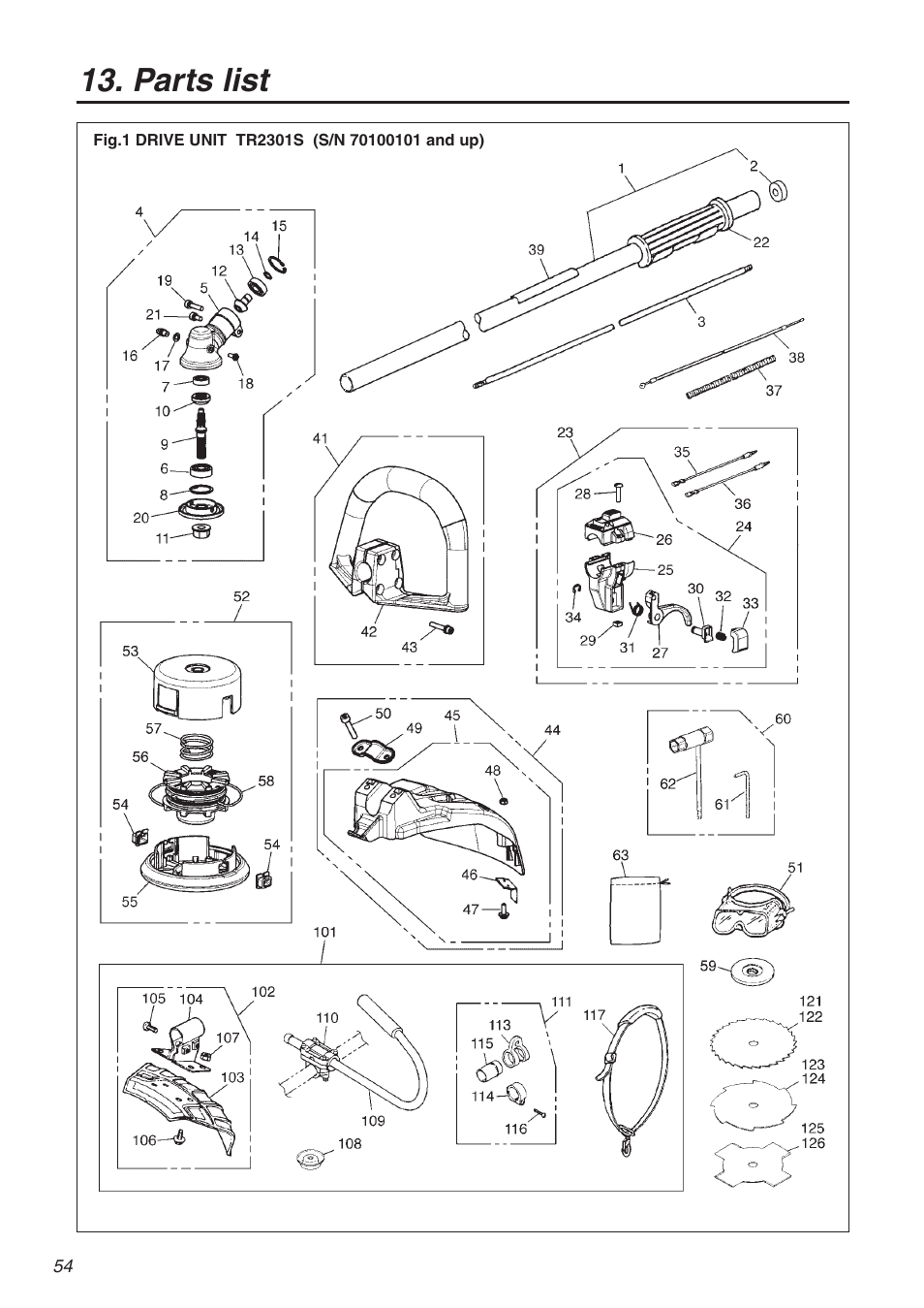 Parts list | Zenoah TR2301S User Manual | Page 54 / 64