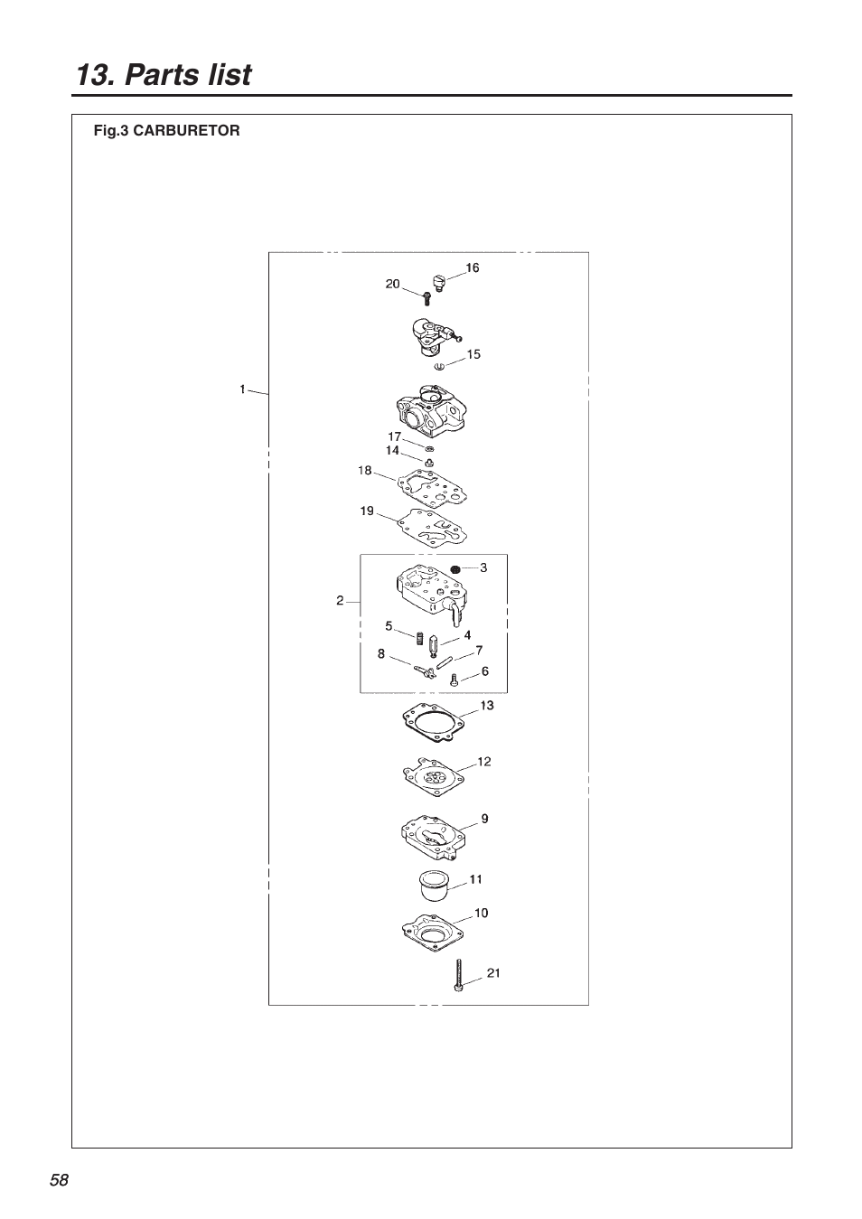 Parts list | Zenoah TR2301S User Manual | Page 58 / 64