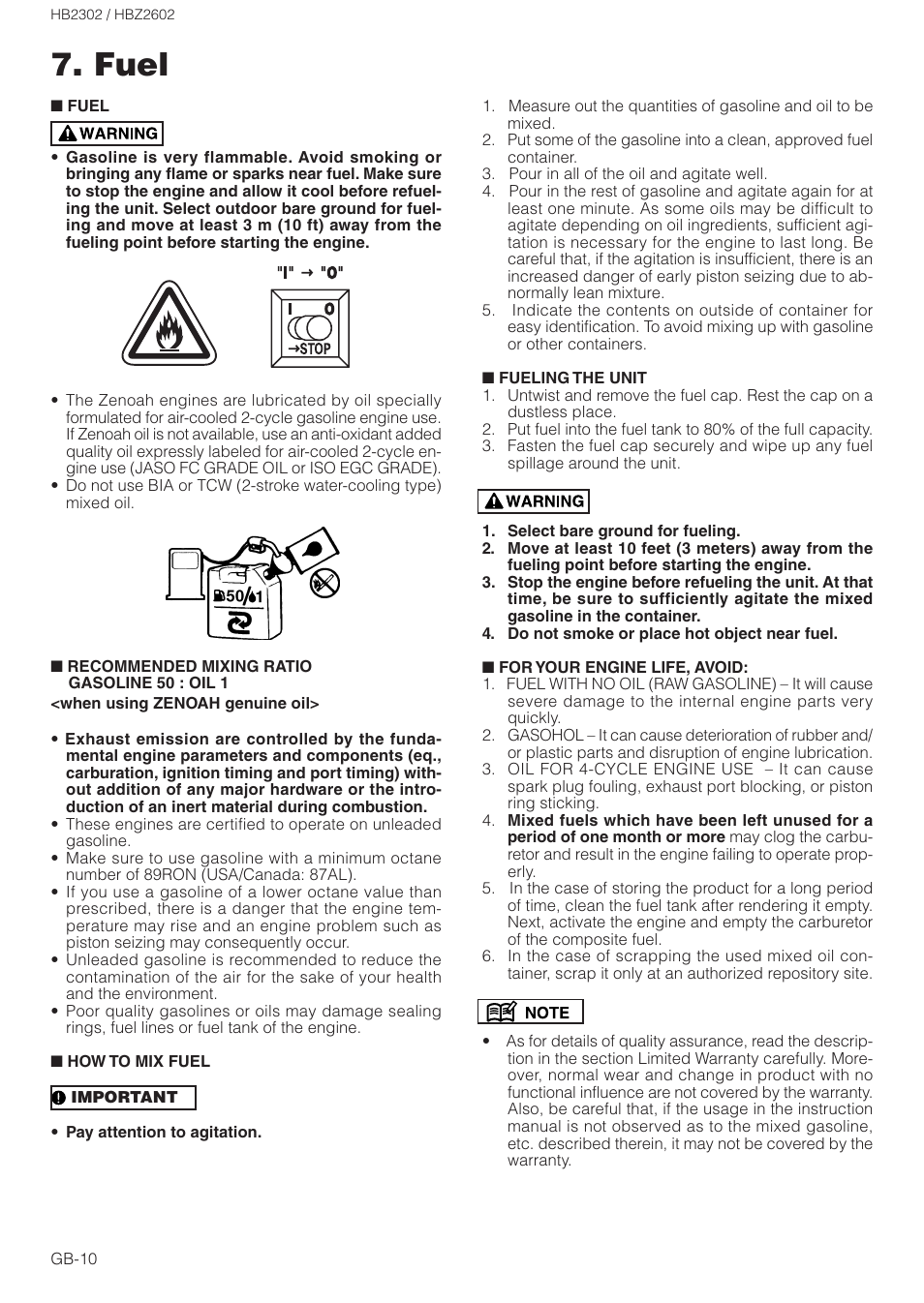 Fuel | Zenoah HBZ2602 User Manual | Page 10 / 15