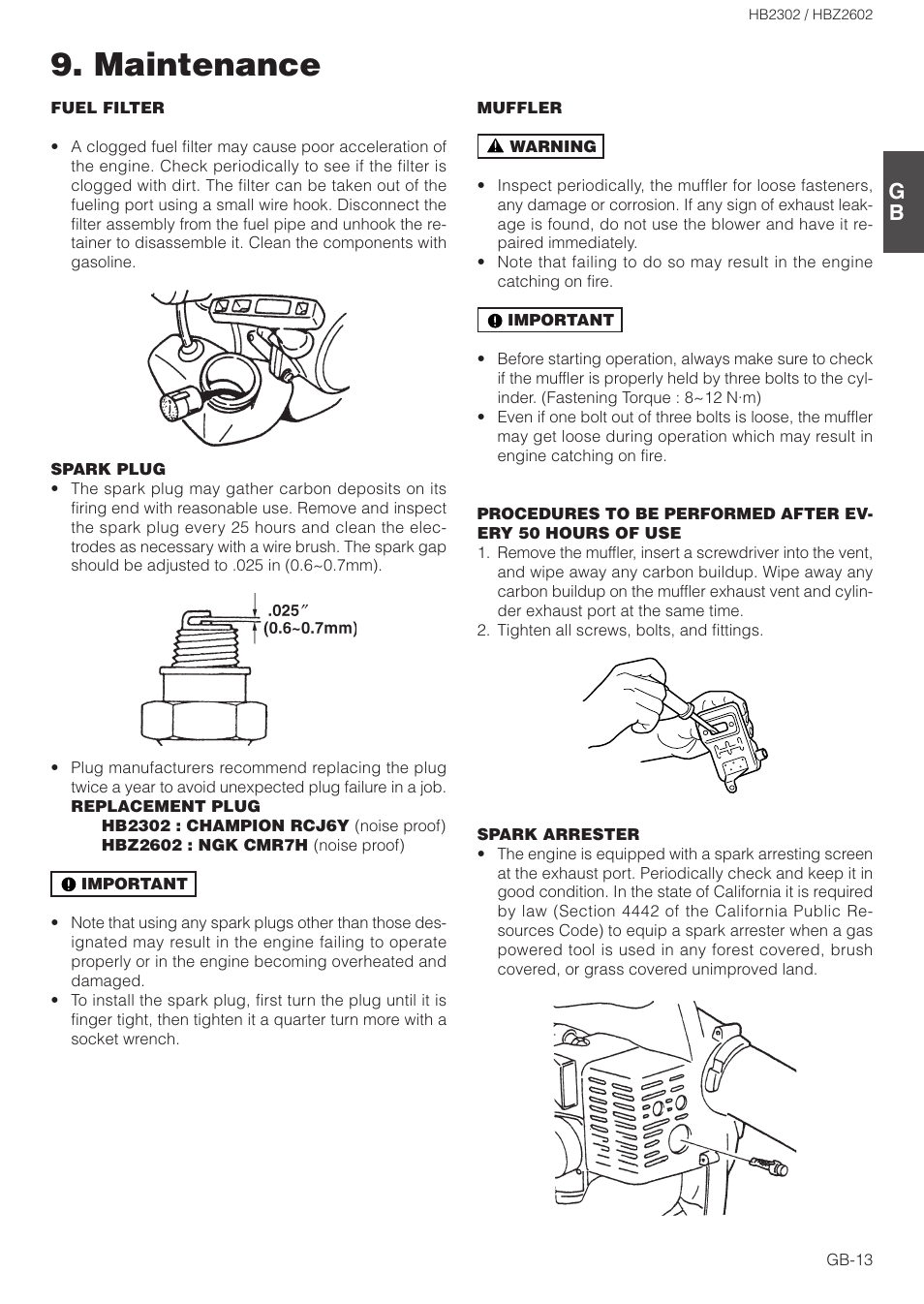 Maintenance | Zenoah HBZ2602 User Manual | Page 13 / 15