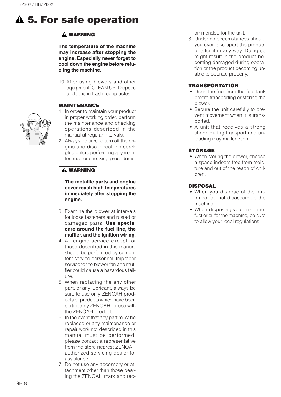 For safe operation | Zenoah HBZ2602 User Manual | Page 8 / 15