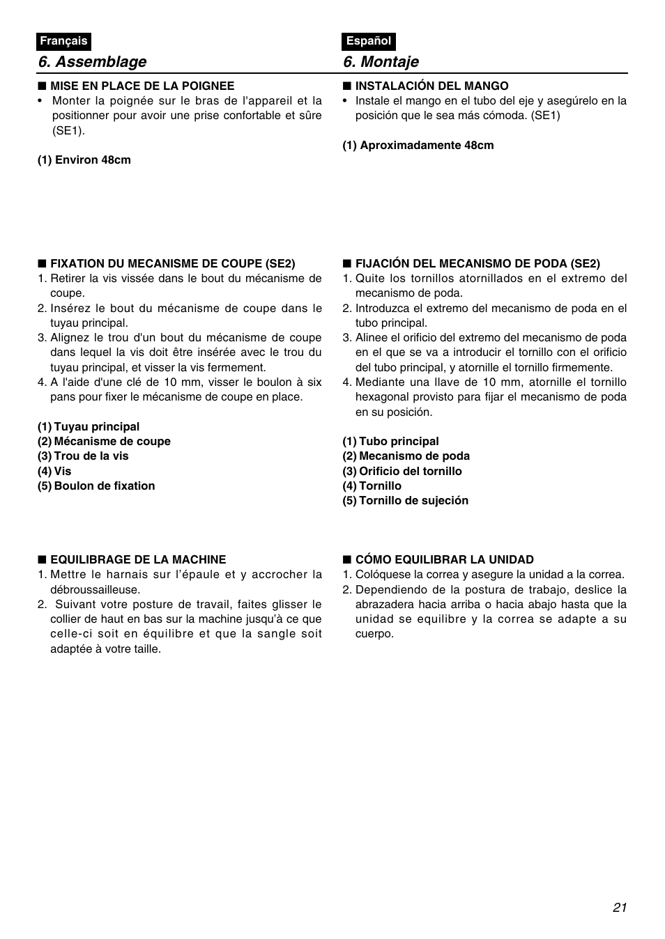 Assemblage 6. montaje | Zenoah SRTZ2401F User Manual | Page 21 / 56