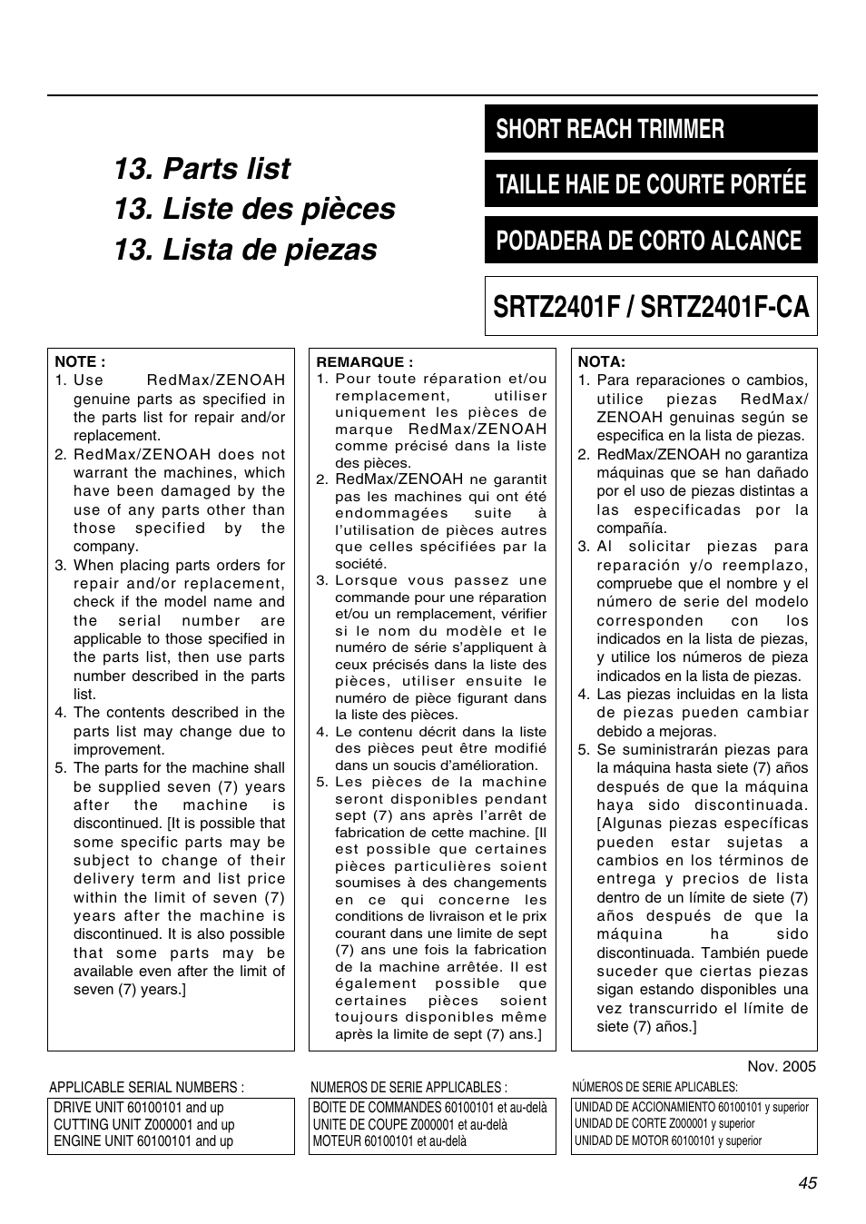 Zenoah SRTZ2401F User Manual | Page 45 / 56