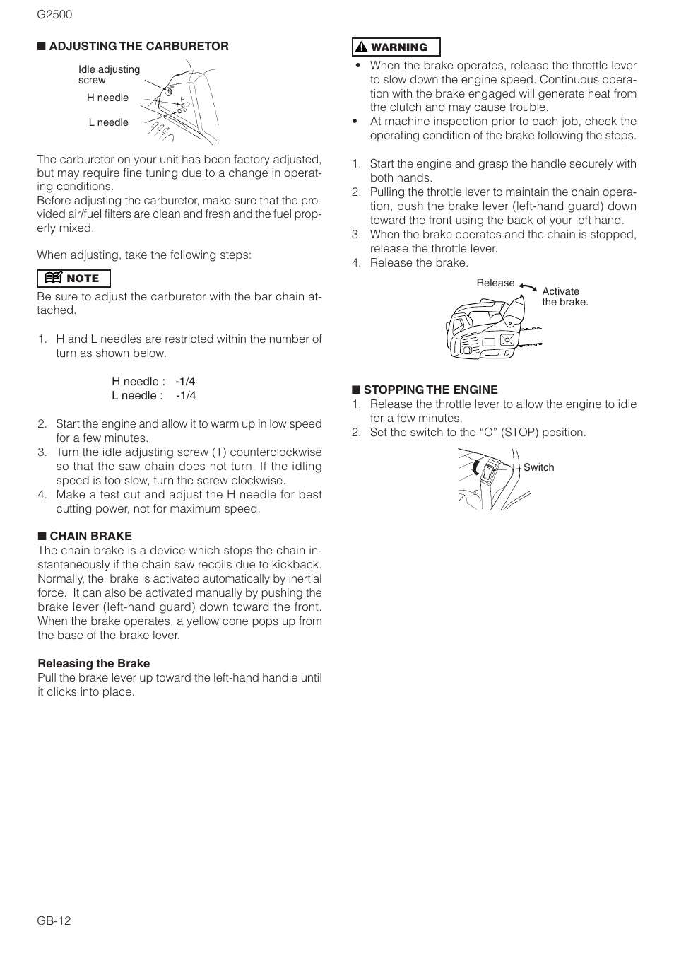 Zenoah CHAIN SAWS G2500 User Manual | Page 12 / 18