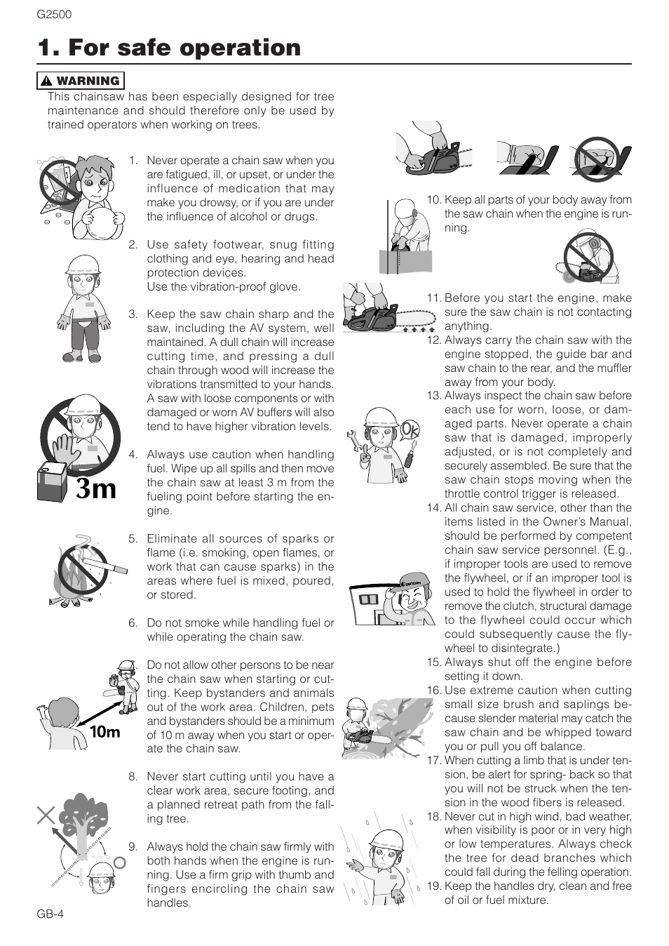 For safe operation | Zenoah CHAIN SAWS G2500 User Manual | Page 4 / 18