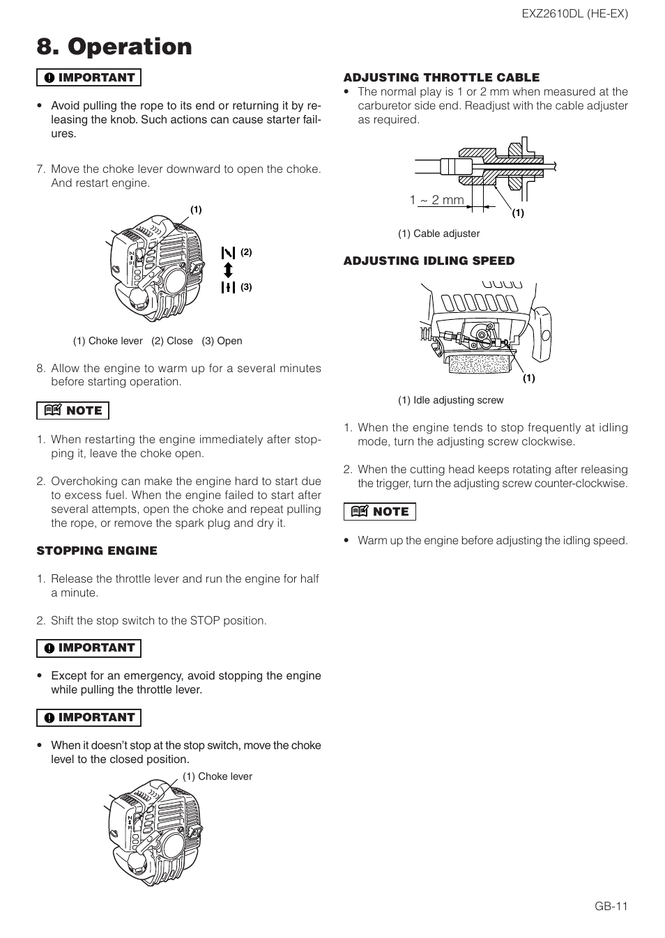 Operation | Zenoah EXZ2610DL User Manual | Page 11 / 16