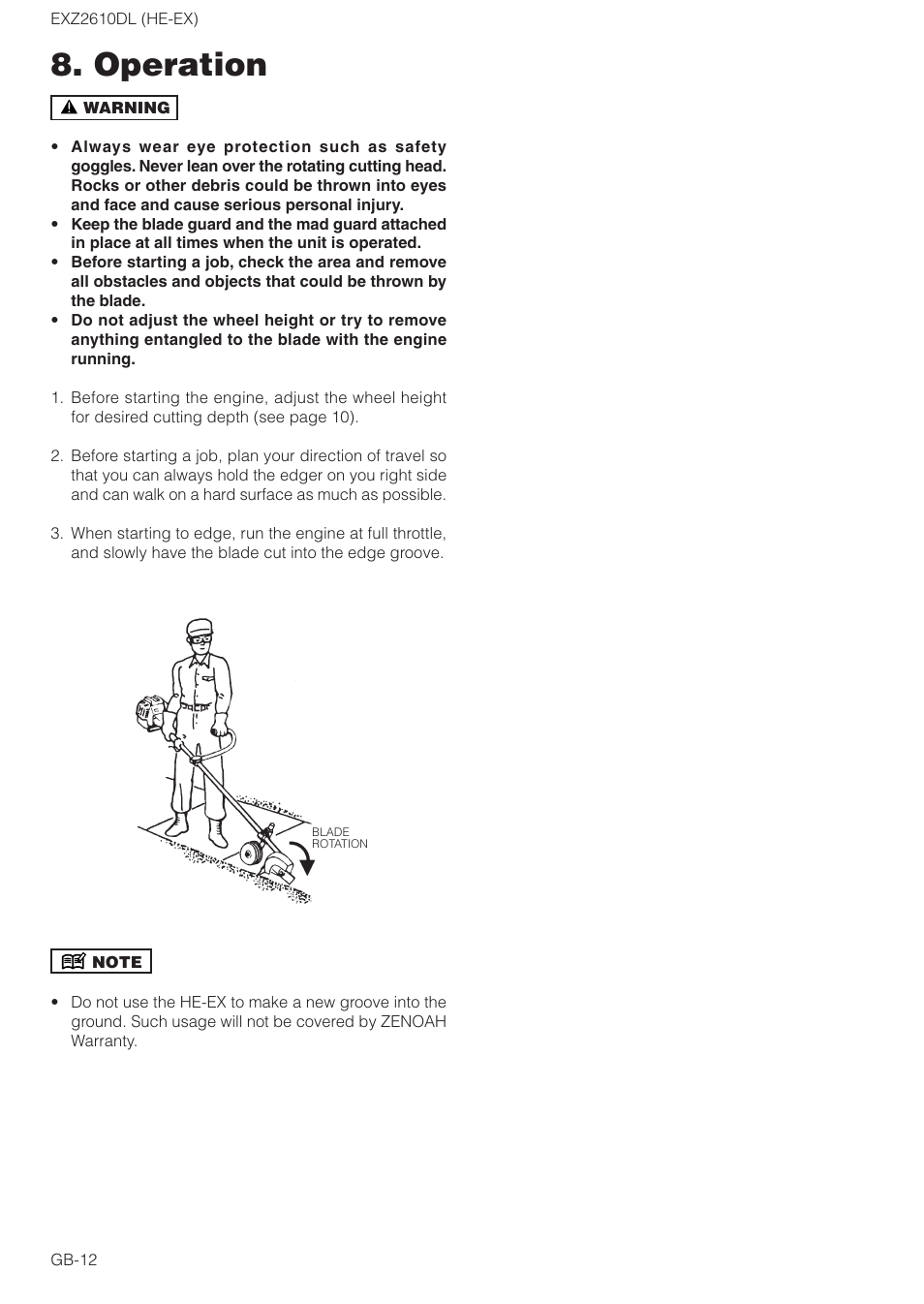 Operation | Zenoah EXZ2610DL User Manual | Page 12 / 16