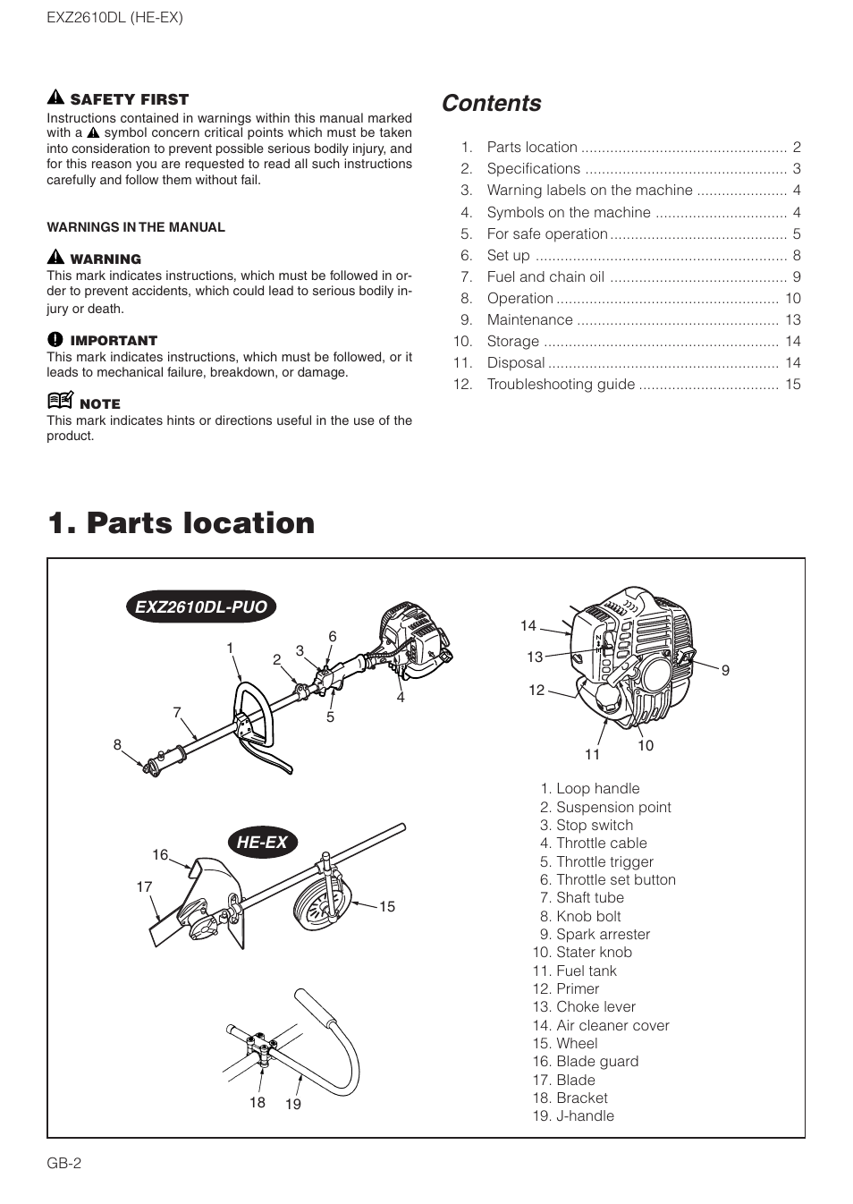 Zenoah EXZ2610DL User Manual | Page 2 / 16