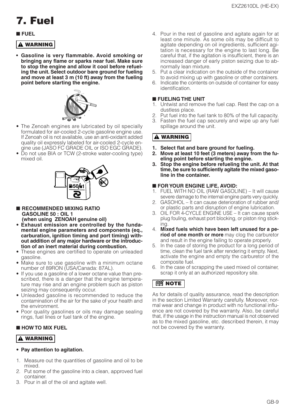 Fuel | Zenoah EXZ2610DL User Manual | Page 9 / 16