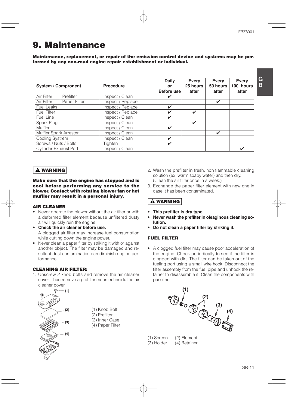 Maintenance | Zenoah RedMax EBZ8001 User Manual | Page 11 / 14