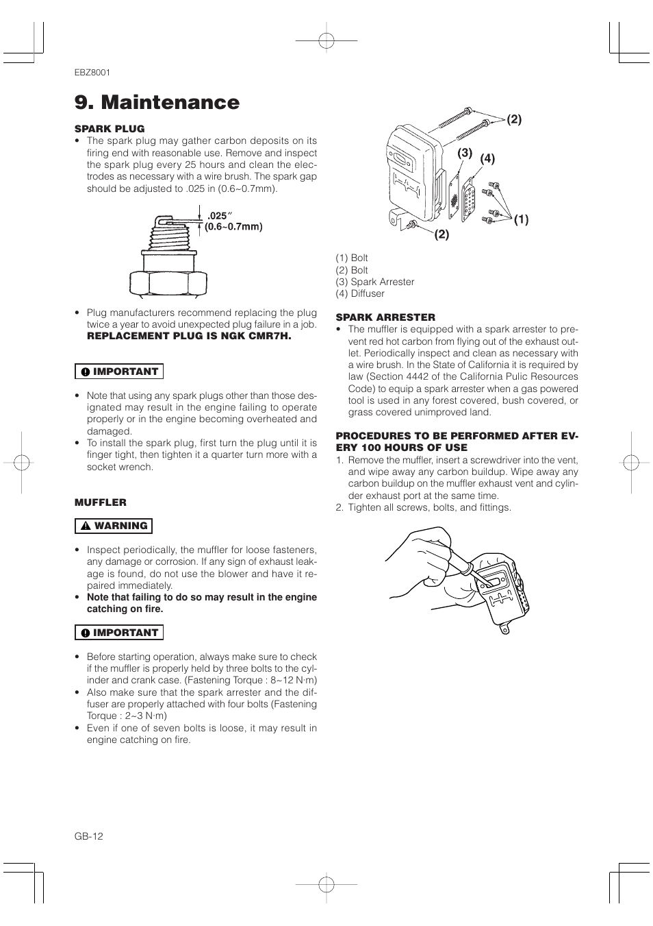 Maintenance | Zenoah RedMax EBZ8001 User Manual | Page 12 / 14