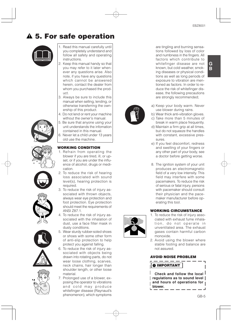 For safe operation | Zenoah RedMax EBZ8001 User Manual | Page 5 / 14