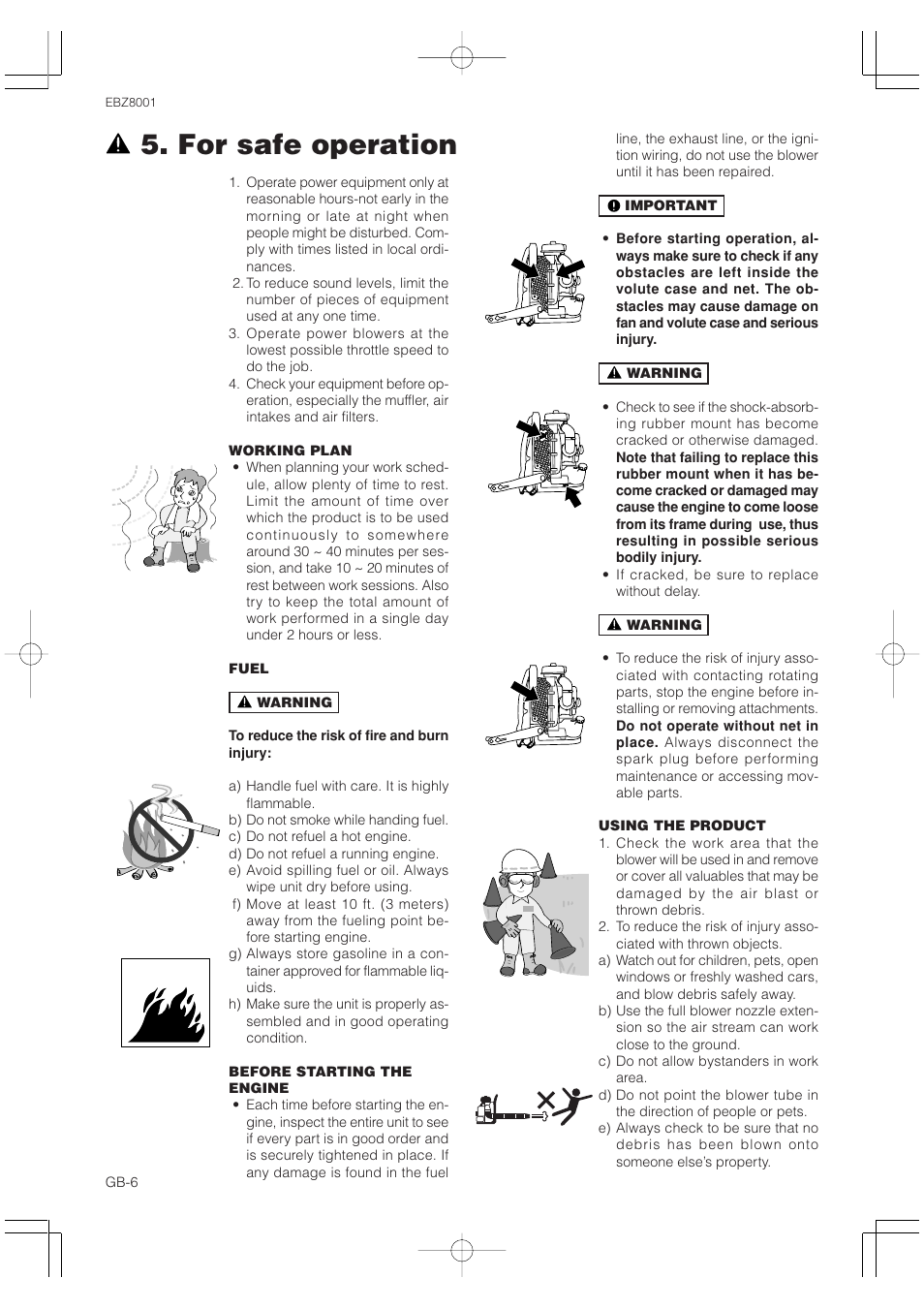 For safe operation | Zenoah RedMax EBZ8001 User Manual | Page 6 / 14